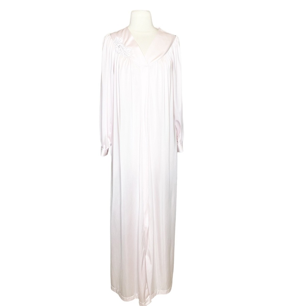 Vintage 80s ShadowlineSize Medium Pink Satin Caftan House Dress Full Length